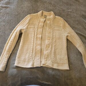 L.L. Bean Women's Cream Heavy Cable Knit Button Up Sweater Cardigan Size Small